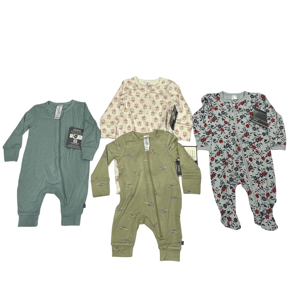 Modern Moments by Gerber Baby 4-Pack Sleep and Play Rompers 0-3M Viscose Blend